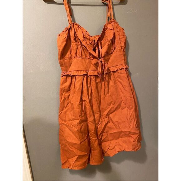 Forever 21 Auburn Woven Spaghetti Strap Tie Mini Dress Size Medium NWT - Picture 6 of 8